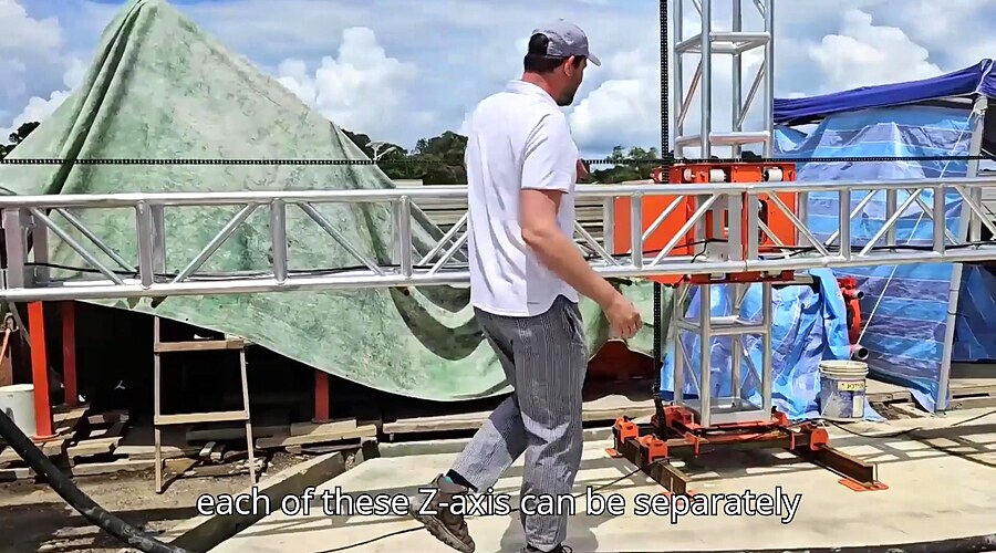 Aerial view of printed foundation — concrete channels forming room layout